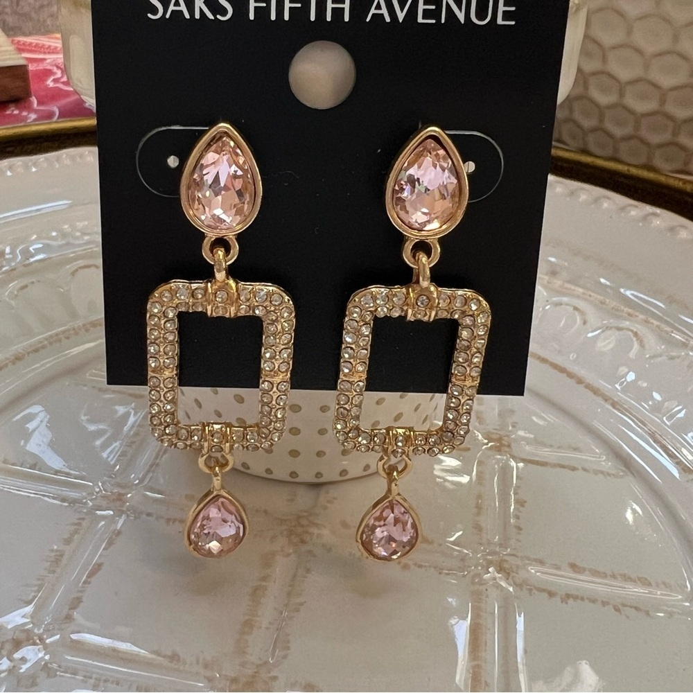 Saks Fifth Avenue Pink Crystal Pavé Drop Earrings - Picture 3 of 3
